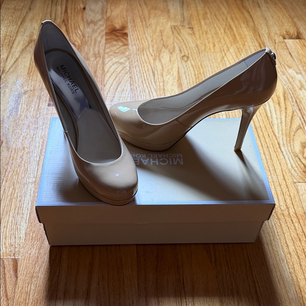 Michael Kors Patent Leather Nude Platform Pumps